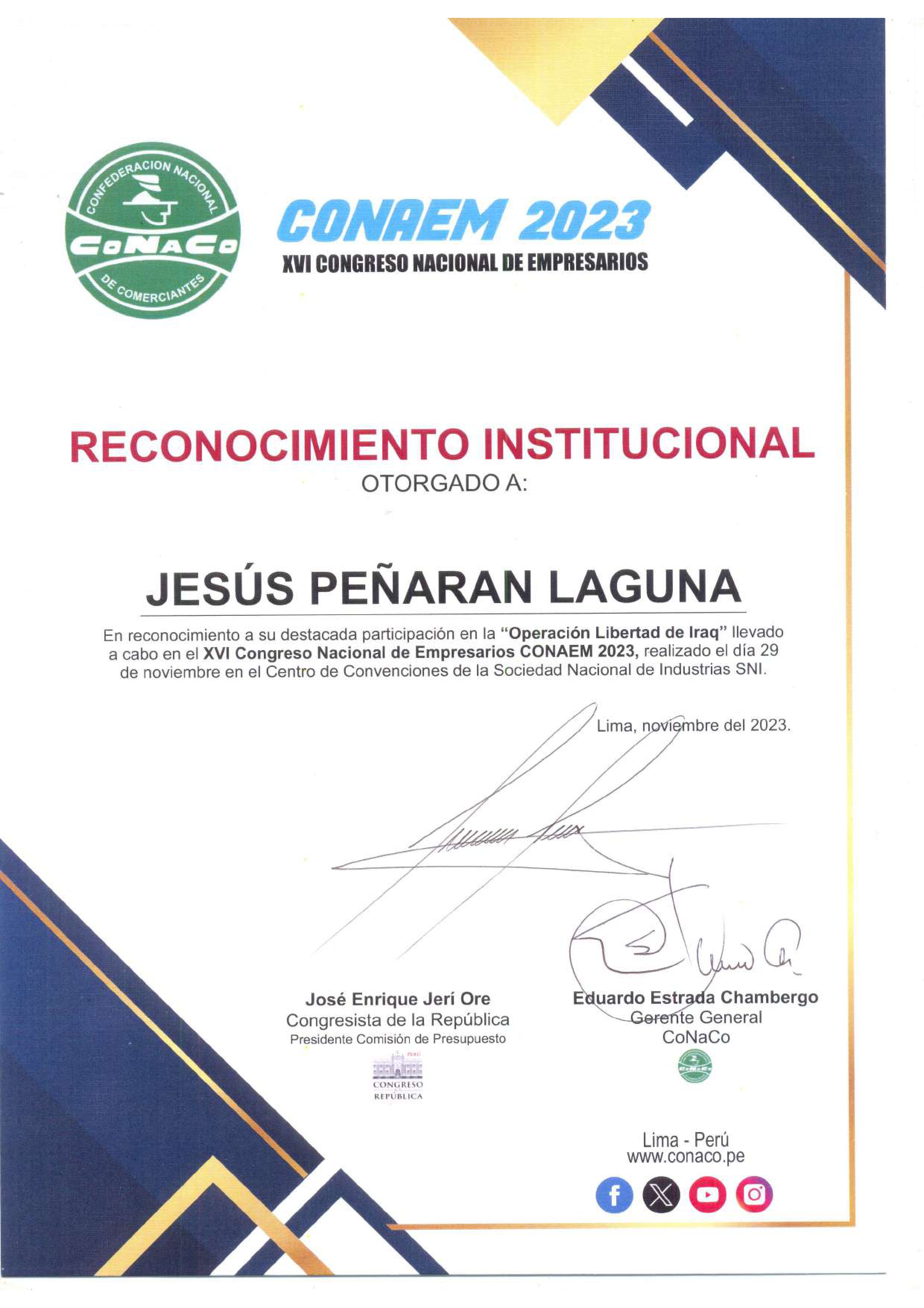 Reconocimiento Congreso Nacional de Empresarios CONAEM 2023